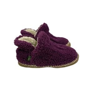 L.L.BEAN Kid’s Cozy Slipper Booties, Pile Fleece Plum Leather Sole Sz 12/13